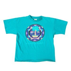 Vintage 90s Oneita Single Stitch T-Shirt Kona Hawaii Headlee Eyecatcher Teal XL